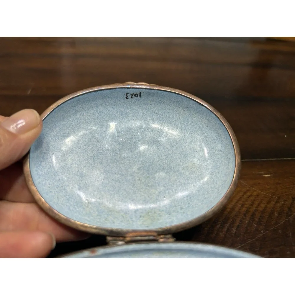 Vintage Hinged Trinket Box Cloisonne Enamel Moon Stars Celestial‎ Numbered